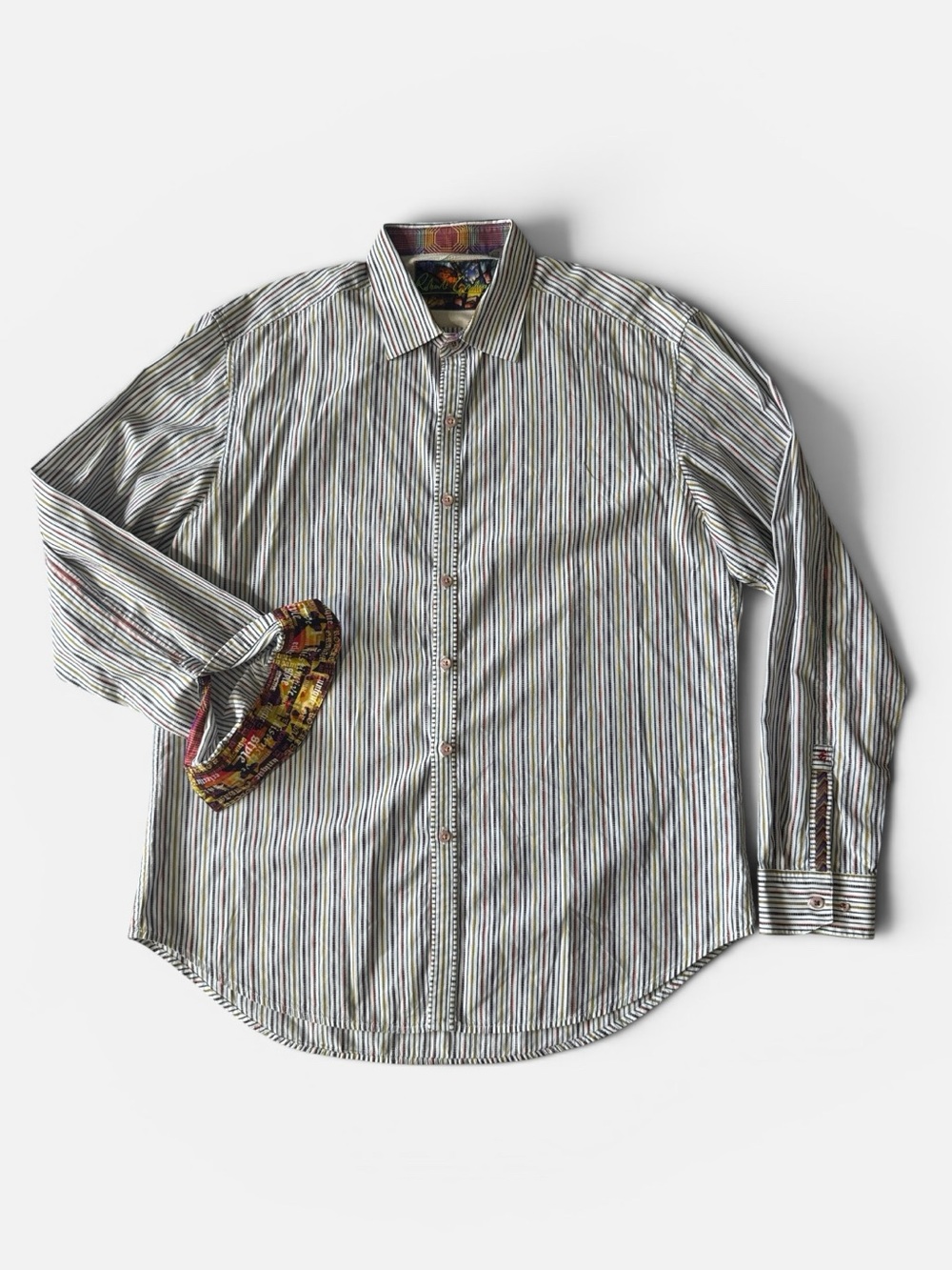 Robert Graham mens XL colorful stripe flip cuff button up shirt EUC